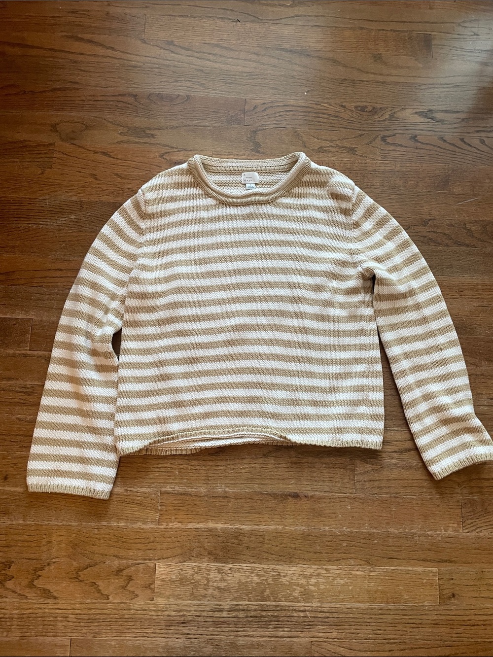 a new day Striped Crewneck Sweater - Cream and Tan